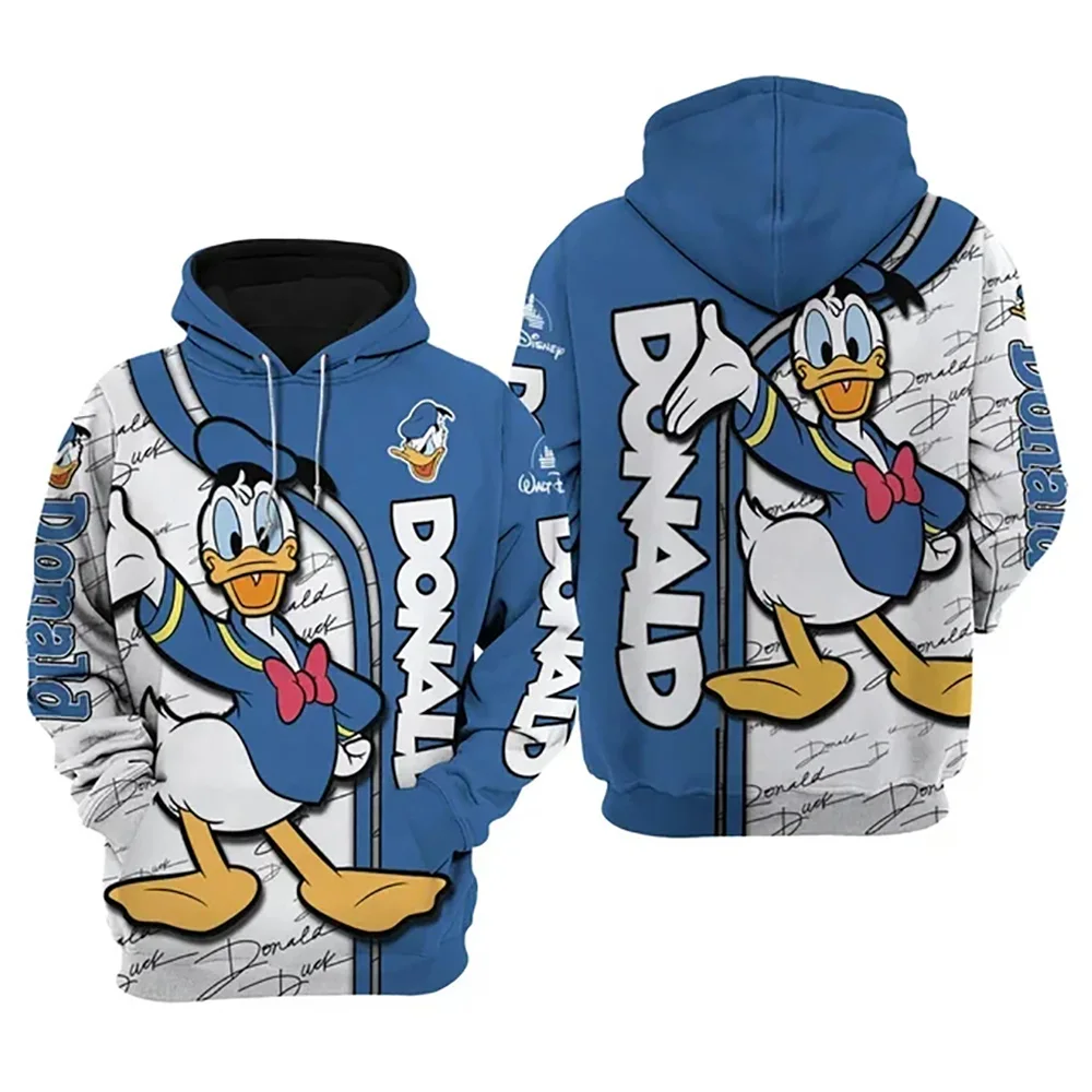 Disney Autumn Winter Kids Donald Duck Hoodie Cartoon Print Pullover Casual Hooded Clothing Boys Girls Fashion Coat With Hat