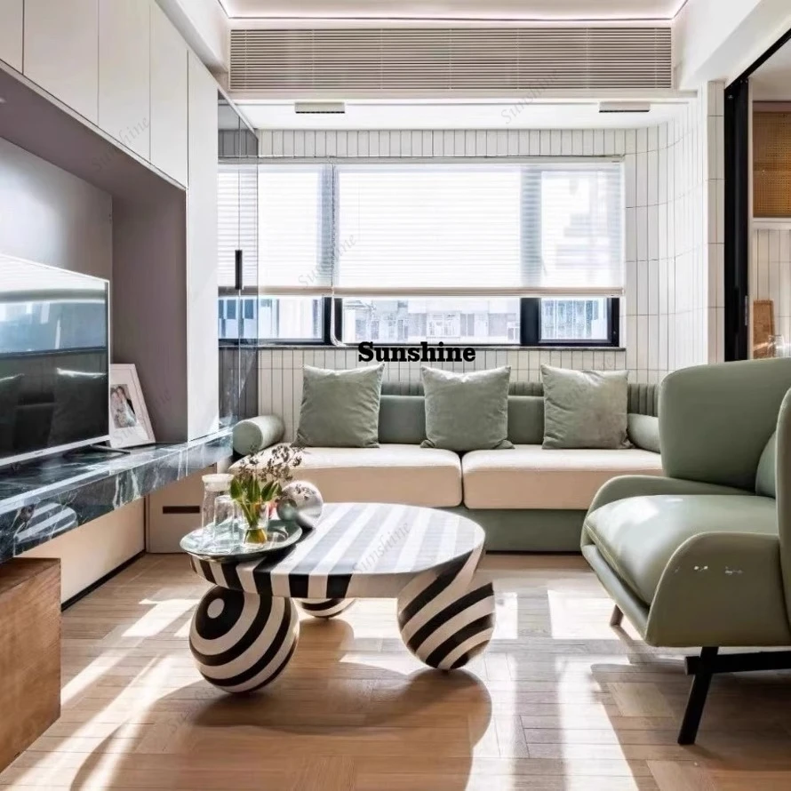 Nordic designer black and white color matching coffee table zebra striped round coffee table light luxury modern creative