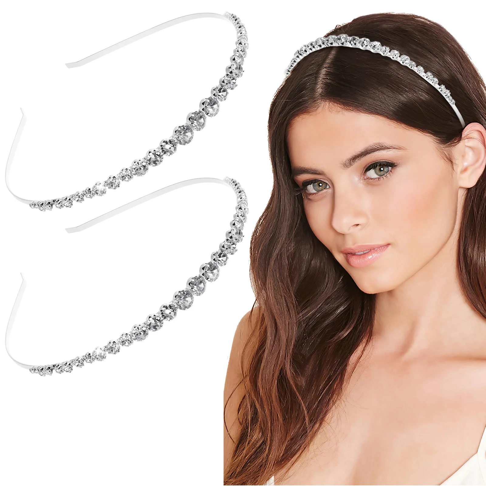 

2pcs Crystal Rhinestone Hair Headbands Lightweight Party Headdress For Fun Photo Prop Hair Accessories Party Supplies