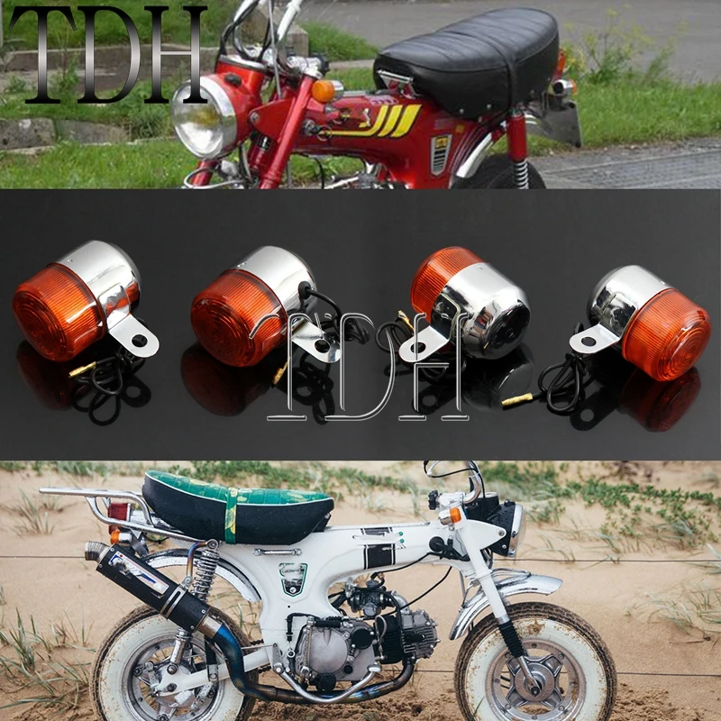 4X Motorbike Turn Signal Light Indicators Amber Blinker Light Flashers For Harley Chopper Honda Z50 ST50 ST70 CT70 ST 50 CT 70