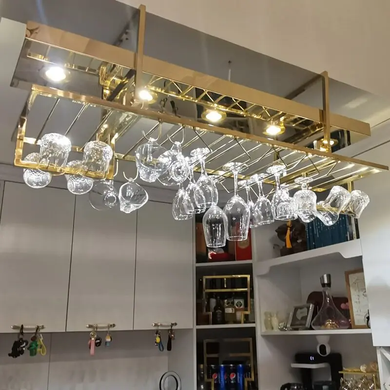 Light luxury bar wine glass rack, hanging wine rack, upside-down stainless steel hanging wine cabinet, custom home creative mode