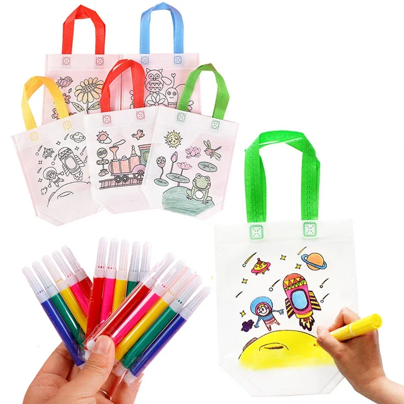 

DIY Graffiti Bags with Coloring Marker Painting Non-Woven Gift Bags For Kids Arts Crafts Color Filling Drawing Toys For Boy Girl