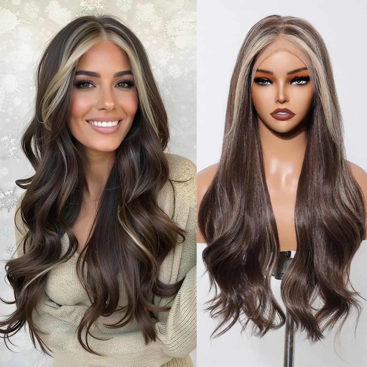 

HAIRCUBE Коричневые Блондинки Мелирование Синтетические Парики Для Женщин Длинные Волнистые 13*6 Кружевные Фронтальные Волосы Натуральные Волосы Свободная Часть Ежедневные Парики