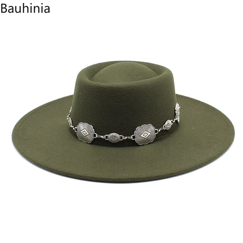 Bauhinia White Felt Fedoras Hat For Women 9.5cm Big Brim New Formal Church Wedding Cap Concave Flat Derby Hats