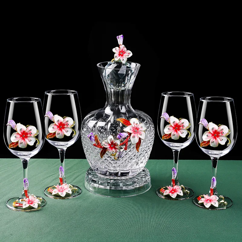 Lily Enamel Red Wine Glass High-end Wine Glass Gift Creative Wine Business Gift Decanter Wine Set Home Decoration