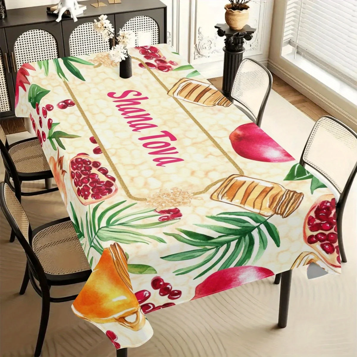 Shana Tova Polyester Tablecloths Jewish New Year Decorations Rosh Hashana Honeypot Pomegranate Table Covers Kitchen Table Decor