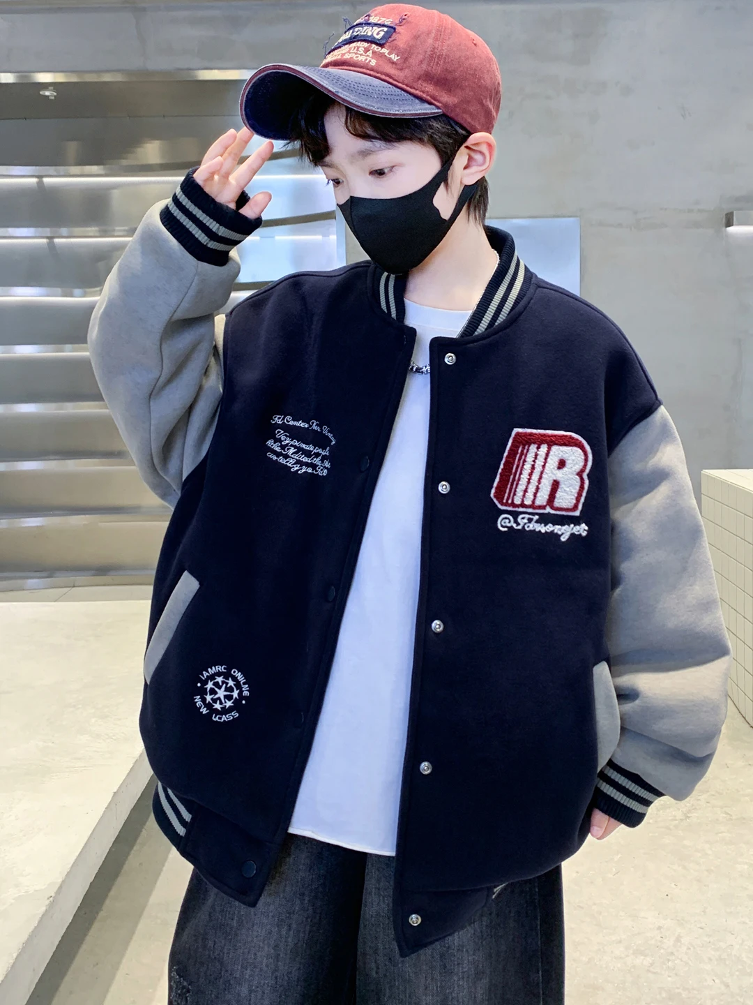 ボーイズベースボールジャケットオートバイスタイル秋服アメリカンスタイルキッズアウタートレンディストリートウェア長袖コットンブレンド