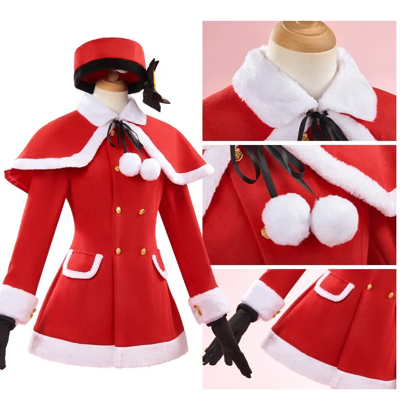 لعبة سومي سيرينا كوسبلاي زي أزرق أرشيف ملابس عيد الميلاد عباءة معطف أحمر مع إكسسوارات مجموعة كاملة لحفلات عيد الميلاد النسائية