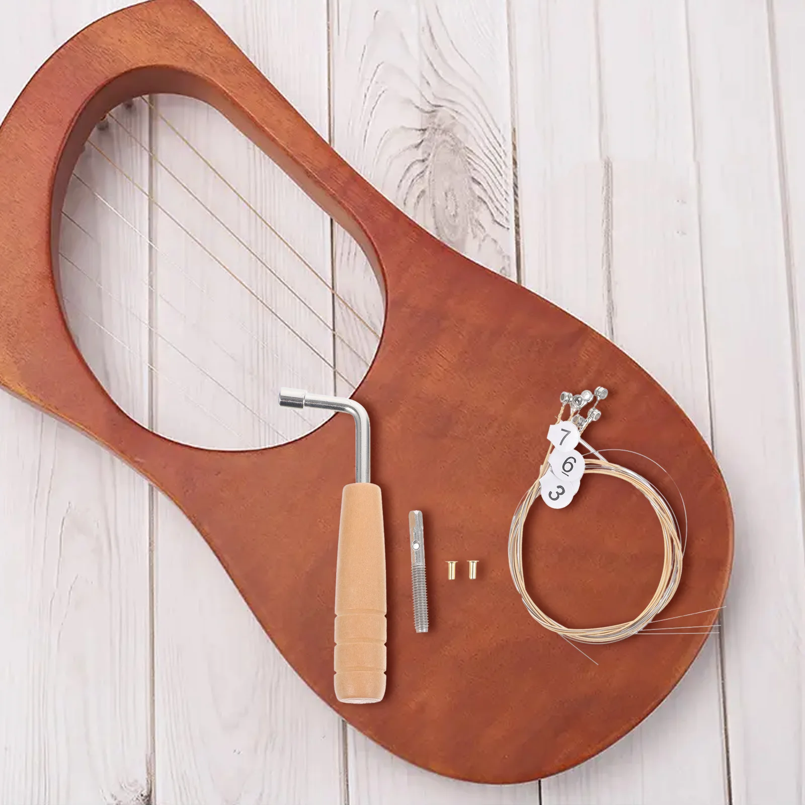 

Lea String Set Tuning Accessories Lyre Harp Wrench Metal Part Pin Replacement Accessory Wood