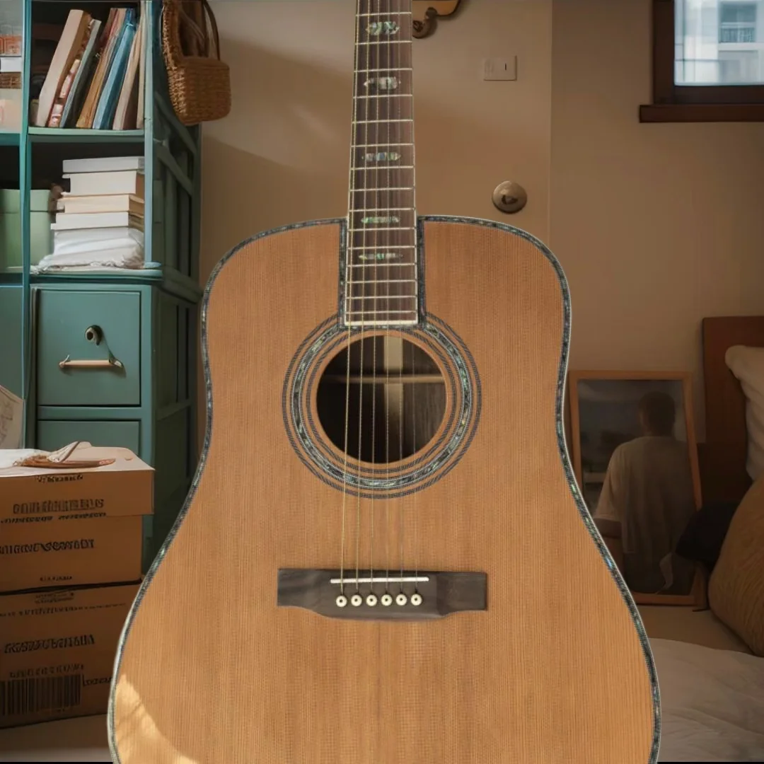 Guitarra Acústica Serie D45 de Cedro Rojo, Diseño Simple, Tapa Sólida con Incrustaciones, Envío Gratis