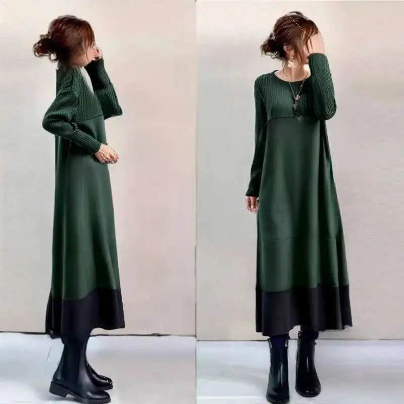 

2025 Autumn and Winter New Simple Temperament Round Neck Long Sleeved Dress 2025 Summer Dress Robe Vestido Women Party