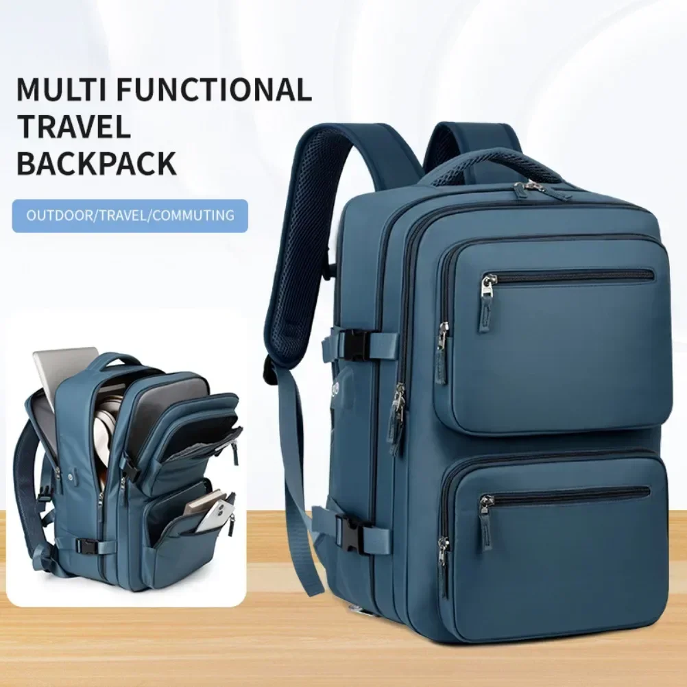 Mochila grande de viaje expandible para mujeres y hombres, bolsa de cabina, mochila impermeable multifuncional para avión con carga USB