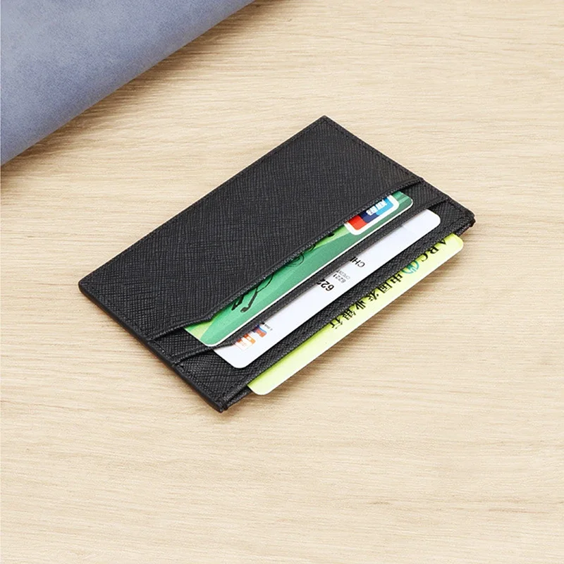 Men Slim Credit Card Holder Genuine Leather Cross Pattern Card Wallet Thin Money Holder Mini Small ID Card Case Male Small Purse