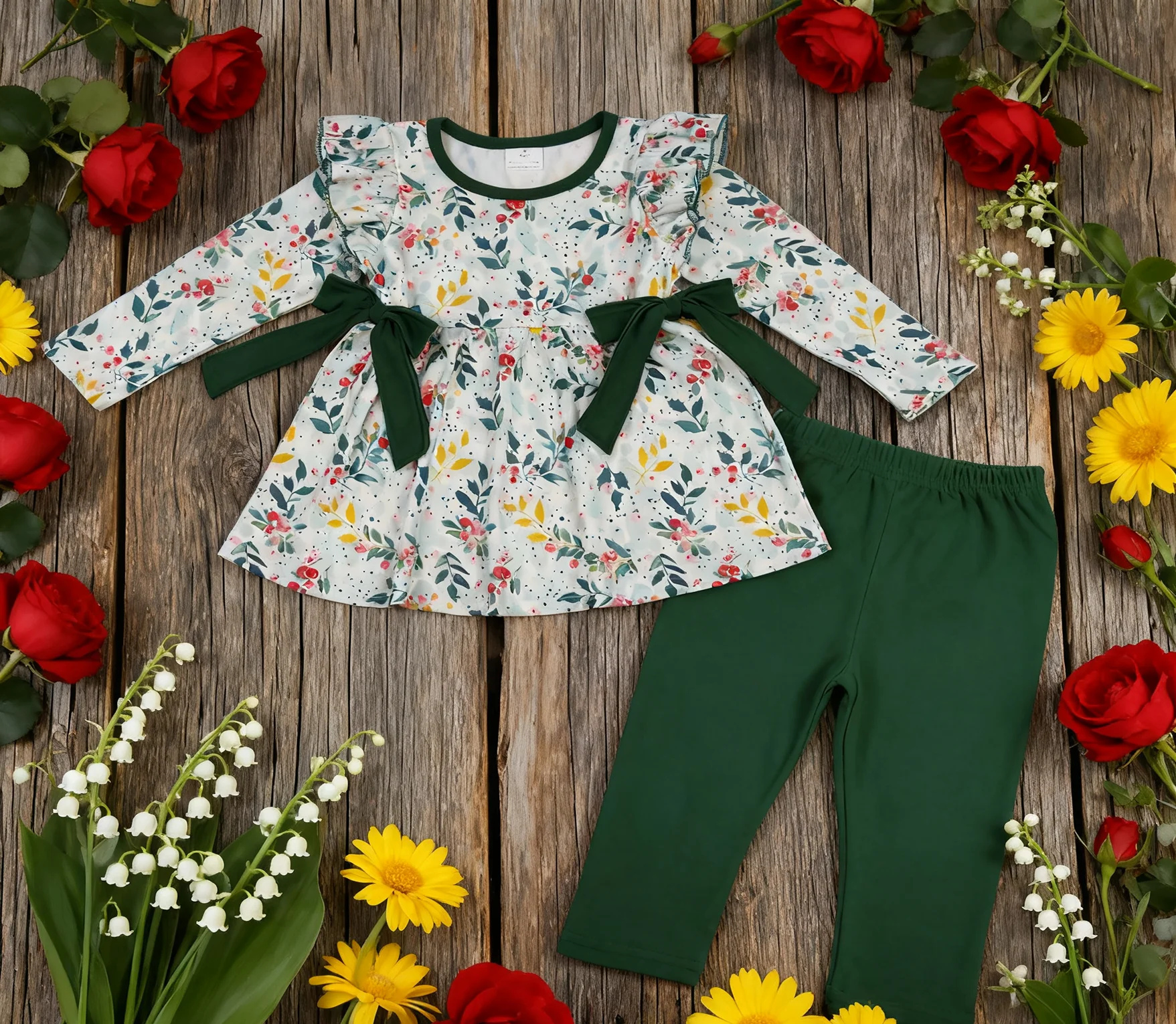 

Z1001-15 GLP2476 Kids Girls Outfit Long Sleeve Top With Pants Set Children Clothes