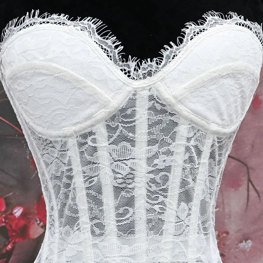 

Woman Steel Bones Korset Padding Bra Cup Suitable Any Breasts Breathable Mesh lace Corsets Wedding Costume