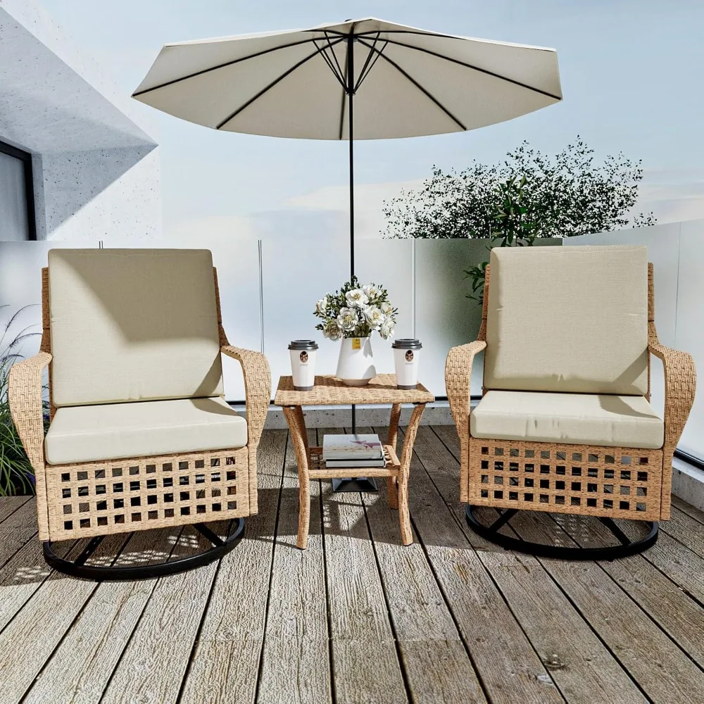 

3 Piece Outdoor Swivel Rocker Patio Chairs, Patio Furniture Bistro Sets, 360 Degree Swivel Patio Conversation Set with Thickened