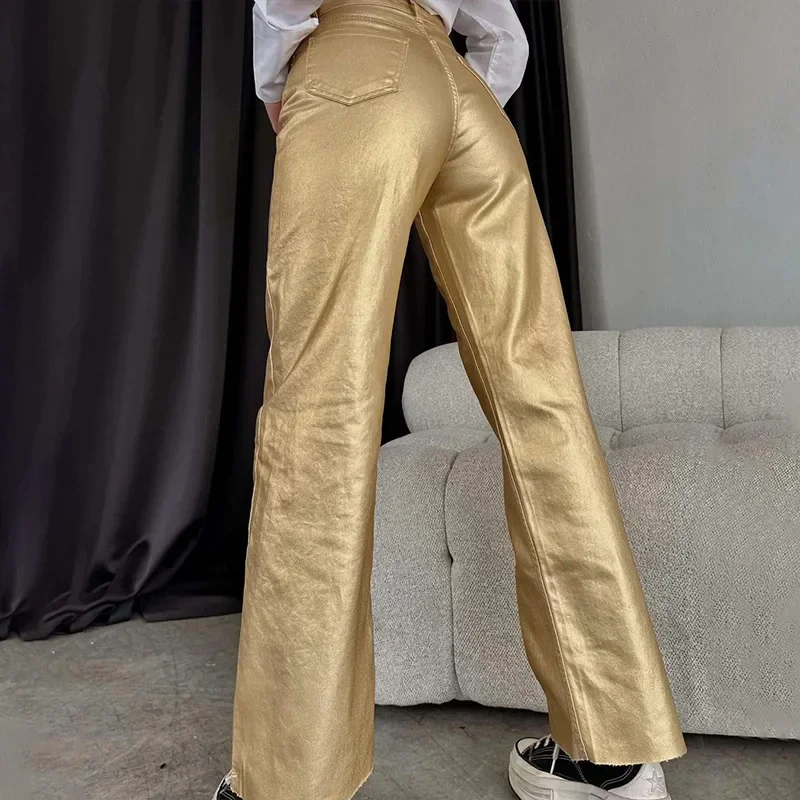 

PU Pants Metallic Women Solid High Waist Trousers Straight Pants Vintage Elegant harajuku Streetwear Office Outfit Y2k Korean