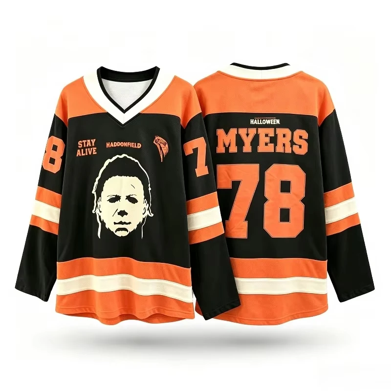 2026 Horror Slasher Theme 3D Print Hockey Jersey Family Matching Striped Long Sleeve Top Adults Kids Halloween Party Outfit
