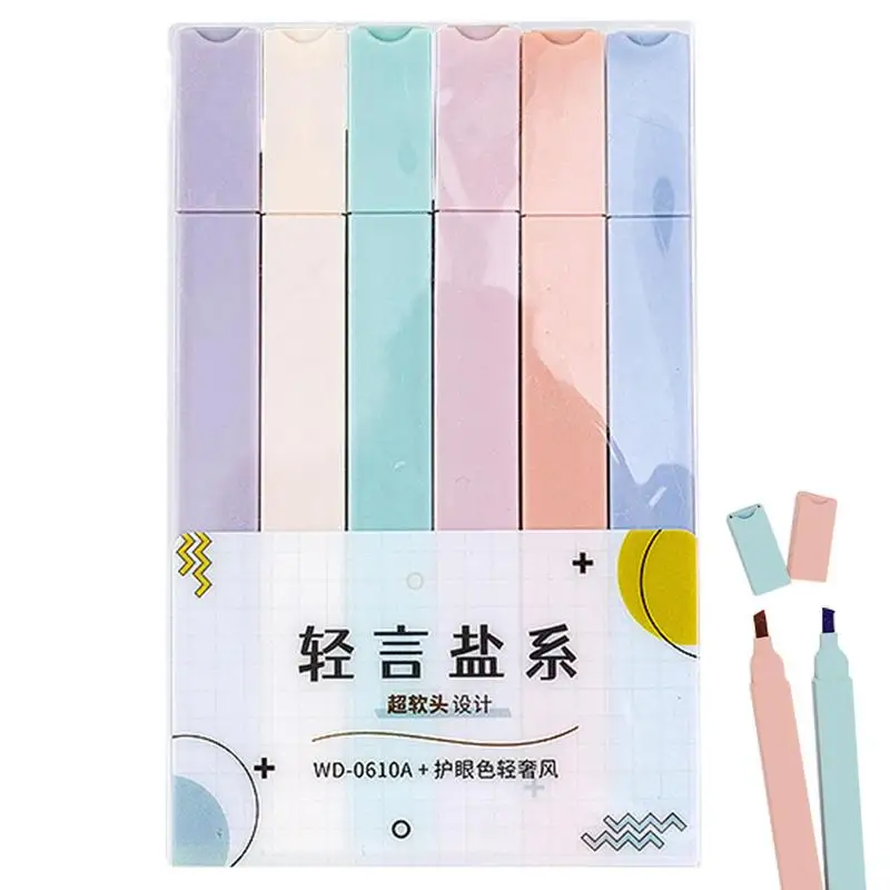 Highlighter Pens 6 PCS Pastel Markers With Soft Chisel Tip No Bleed Multicolor Aesthetic Pen Cute Stationary For Office School