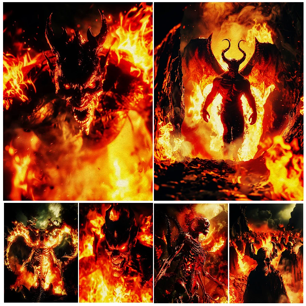 

Demons And Undead Burned By Hellfire,Gothic Wall Art Canvas Painting,Pagan Devil Horror Art,Poster And Print,Home Decor Unframed