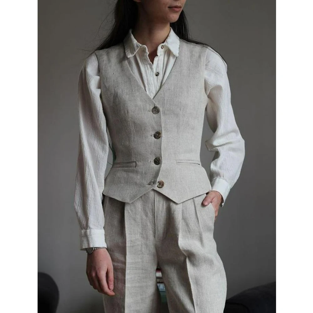 Women Vest Women's Linen Summer Vest Thin Breathable Casual Fashion Slim Elegant Work Wear Clothes Coats Jackets Clothing