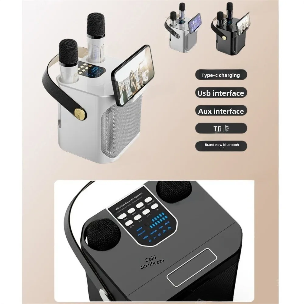 

Караоке-система с двумя микрофонами, 360-градусным стереозвуком, высокой мощностью, Bluetooth 5.3, Bluetooth-колонка для вечеринок и развлечений