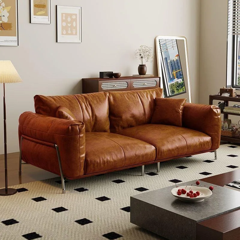 

Italian light luxury Bauhaus leather sofa living room household small apartment