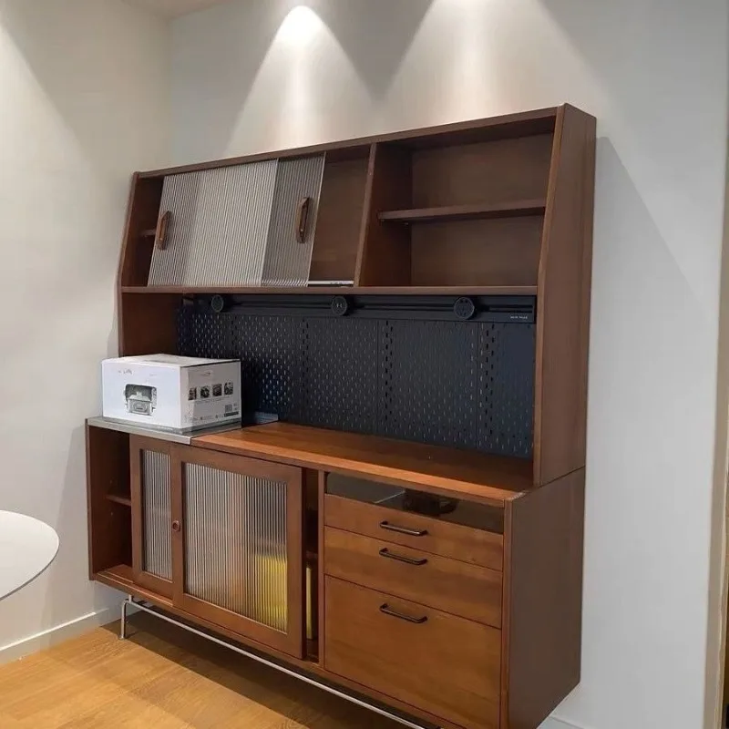 Wooden dining side retro hole board high integrated wall household wine living room,