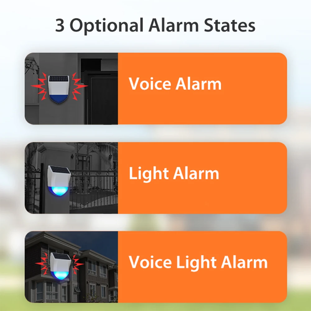 투야 스마트 지그비 와이파이 사이렌 알람, 야외 방수, 태양열 및 USB 전원 공급 장치 옵션, 95dB 원격 제어