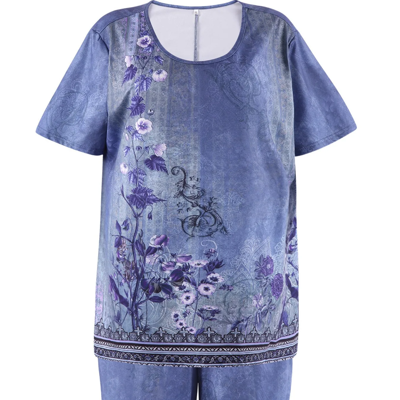 Women's Spring Summer Retro 3D Printed Milk Silk Lounge Shorts Set with Half Sleeve Graphic Tee and Matching Printed Design view 3
