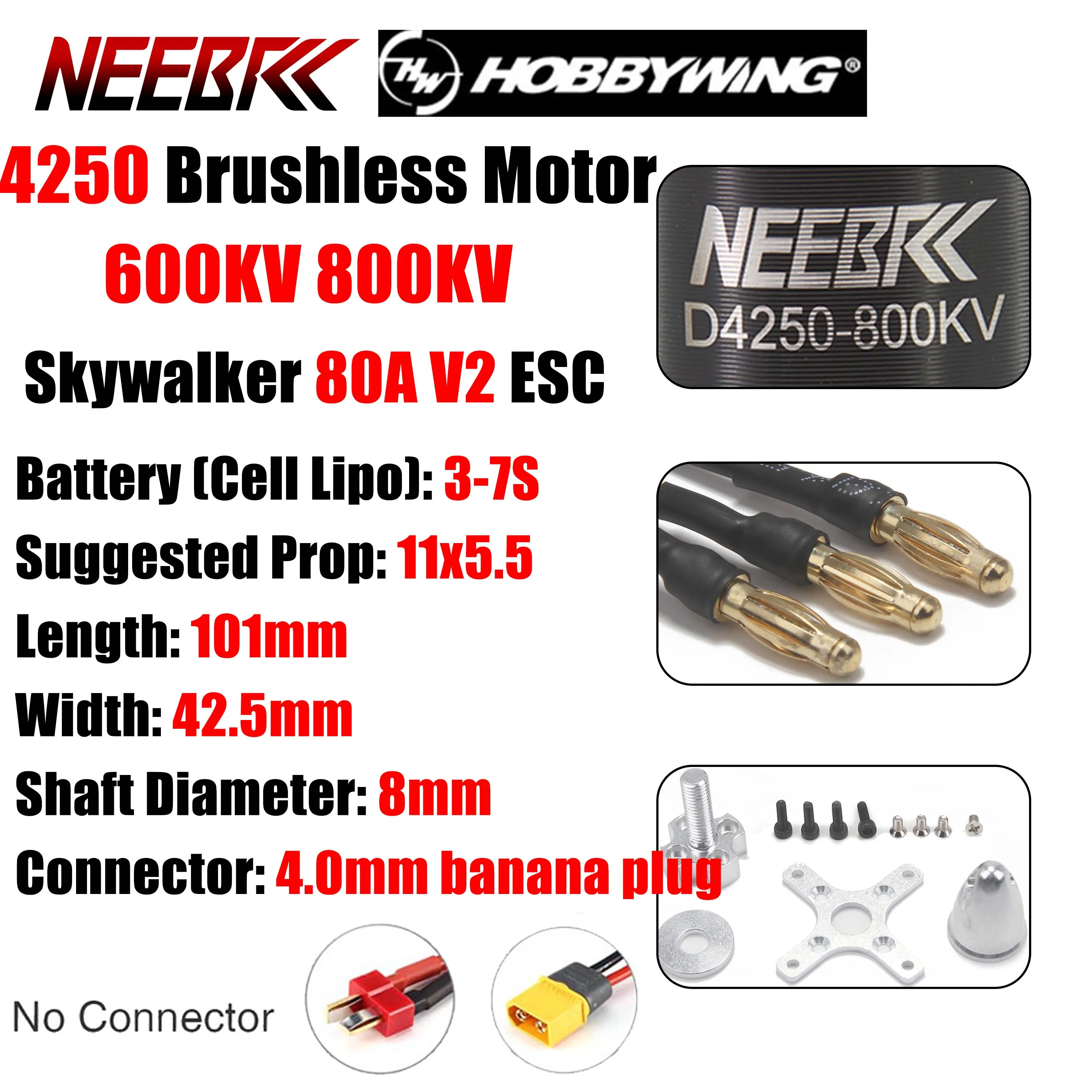 

4250 Бесщеточный двигатель 600KV 800KV 3-7S с регулятором скорости 80A V2 ESC для RC FPV с неподвижным крылом, гоночный дрон, часть мультикоптера