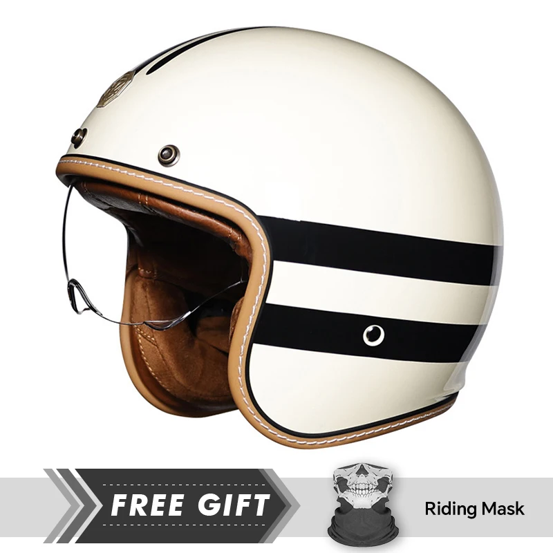 Kask otwarty w stylu vintage Cztery pory roku z przezroczystymi soczewkami Kaski motocyklowe Certyfikat DOT Kask otwarty 3/4 Kask odrzutowy