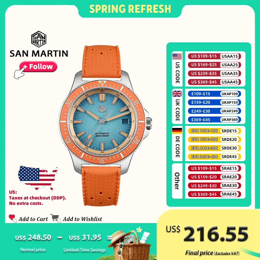 

2025 San Martin New 40mm Diver Watch Stainless Steel NH35 Automatic Mechanical 200m Waterproof Men Timepiece Luminous SN0118G-B