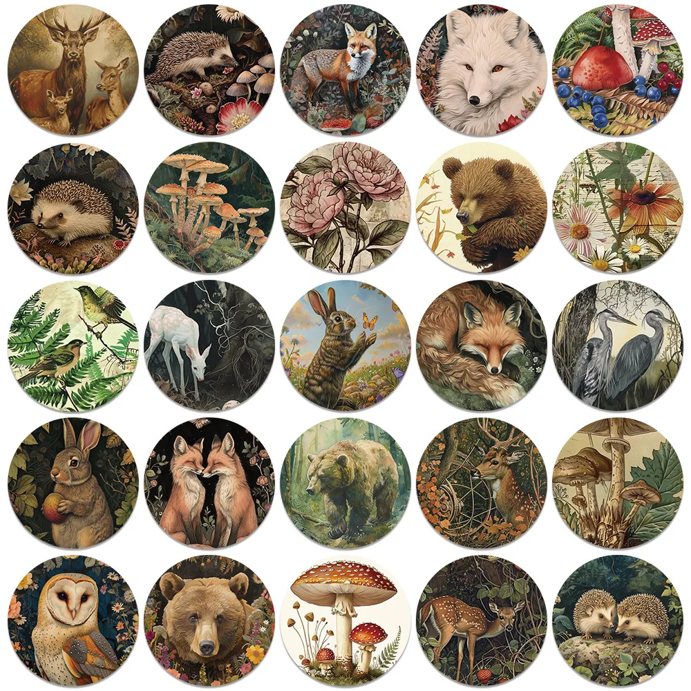 10/30/50PCS Vintage Animal Round Seal Cartoon Sticker DIY Phone Laptop Luggage Skateboard Graffiti Decals Fun for Kid Toy