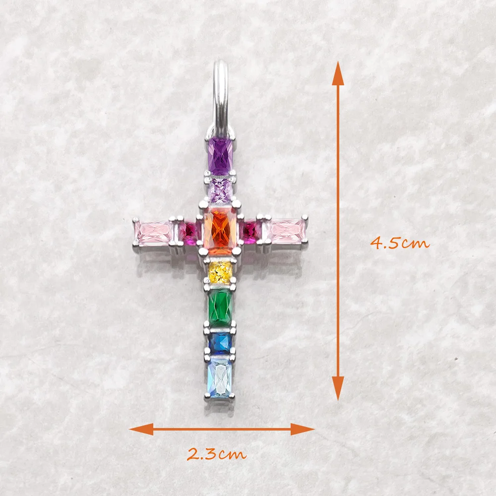 Pendant Cross with Colourful Stones Brand New Fine Jewelry Europe Style 925 Sterling Silver Accessories Bohemia Gift For Women