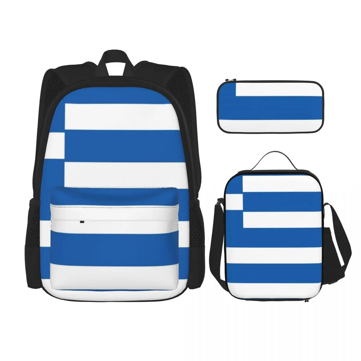 

Greek Flag National Flag Of Greece Backpacks Bookbag Children School Bags Kids Rucksack Lunch Bag Pen Bag Three-Piece Set
