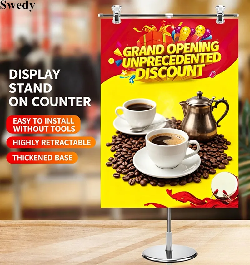 4 Pieces Adjustable Countertop Sign Holder Tabletop Price Poster Display Stand With Clips Coffee Shop Advertising Banner Holder