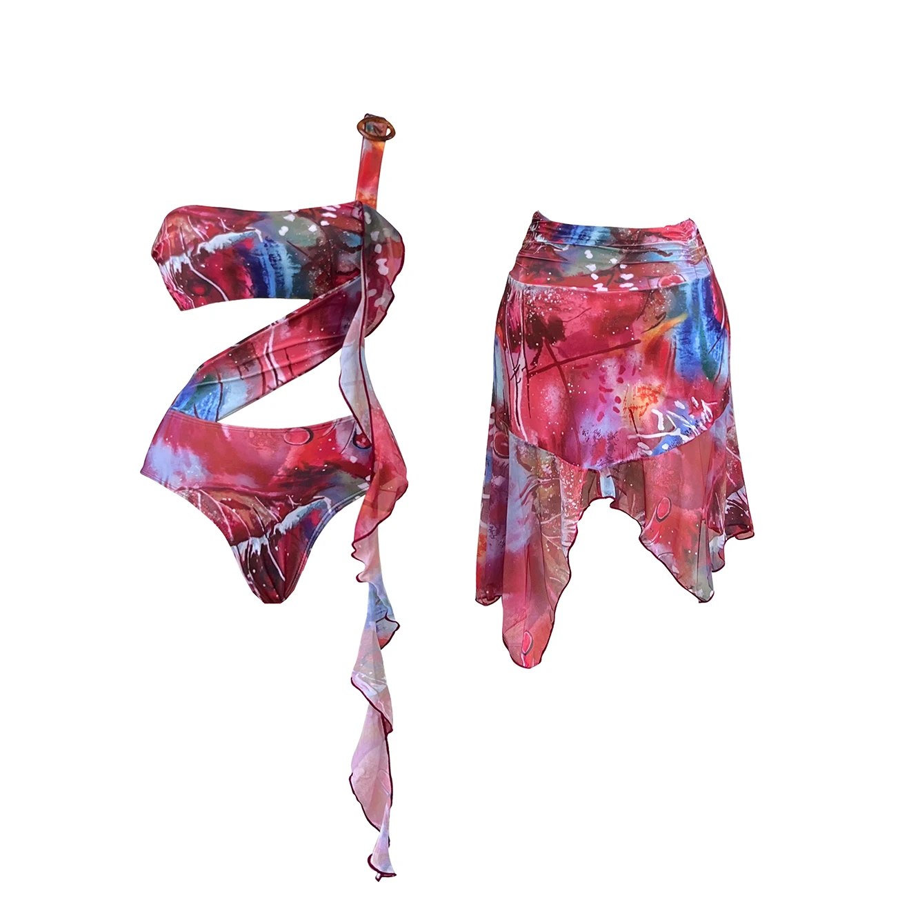 2Pcs Sexy Swimsuit With Skirt Sexy Bikini Women Floral Swimwear Push Up Biquini Female Fashion Dress Bathing Suit Beach Outfits