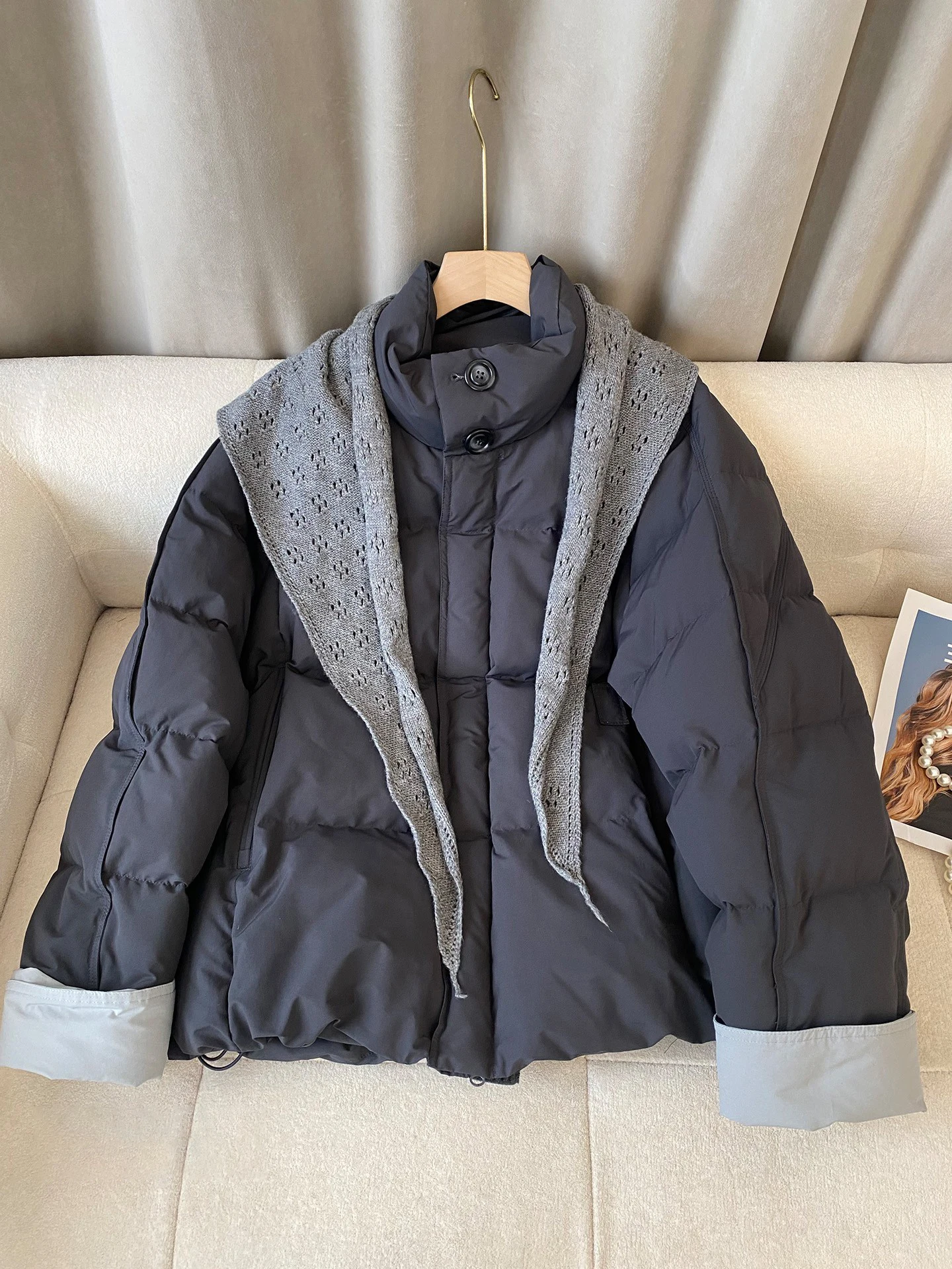 

Women's Knitted Cotton Jaet Loose Fit Stand Collar Autumn Winter Faionable Versatile Long Sve Zipper Closure Color