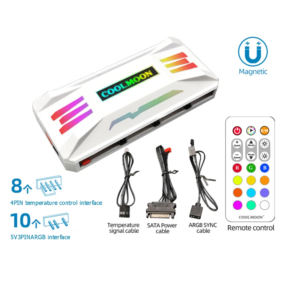 COOLMOON 4Pin PWM 5V 3Pin ARGB ventilateur de refroidissement RGB télécommande intelligente