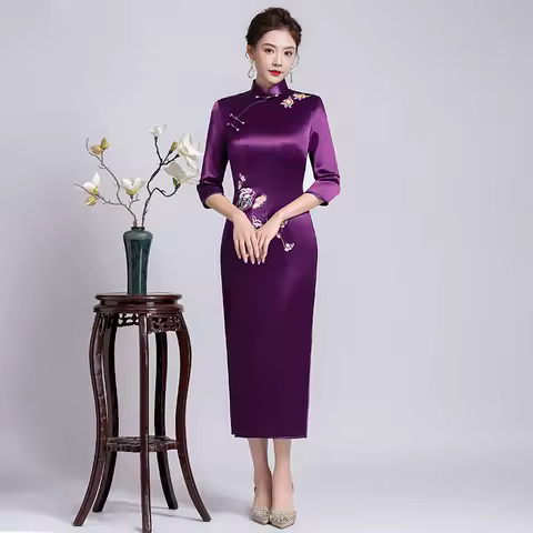 Yourqipao Chinese Traditional Gramma Cheongsam Mother Of The Bride Qipao Evening Dress Wedding Guest Prom Gowns