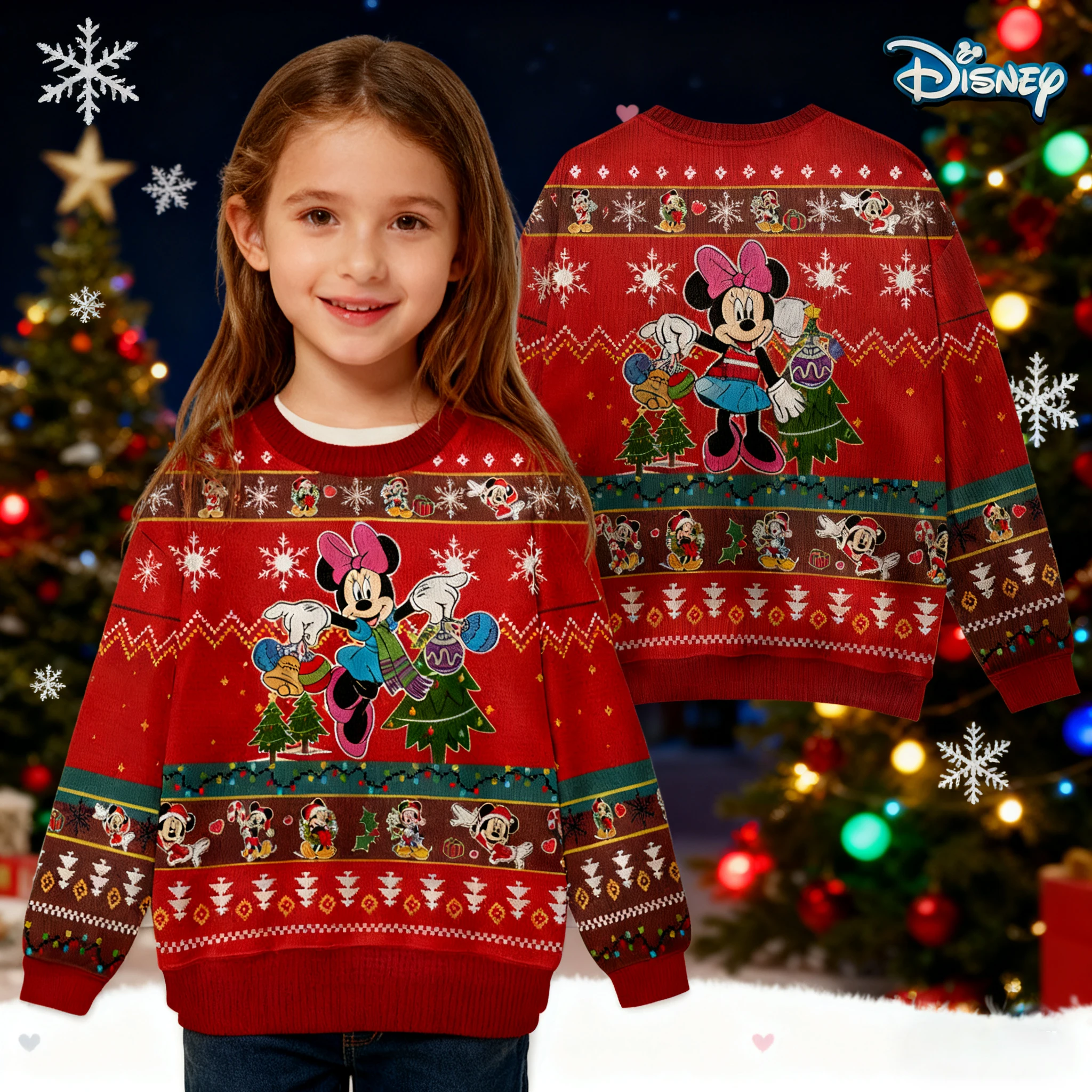 

Детский свитшот с принтом Микки и Минни, свободный топ с круглым вырезом и длинными рукавами, рождественская одежда для дома и улицы, осенне-зимняя одежда