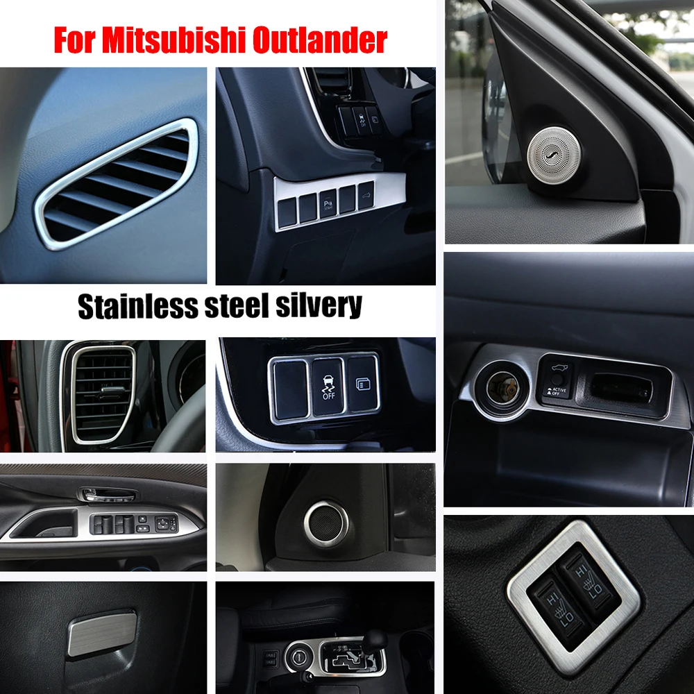 

For Mitsubishi Outlander Accessories 2014-2016 Stainless steel Car glass Lift handle Bowl Speaker Gear box Small vent Water cup