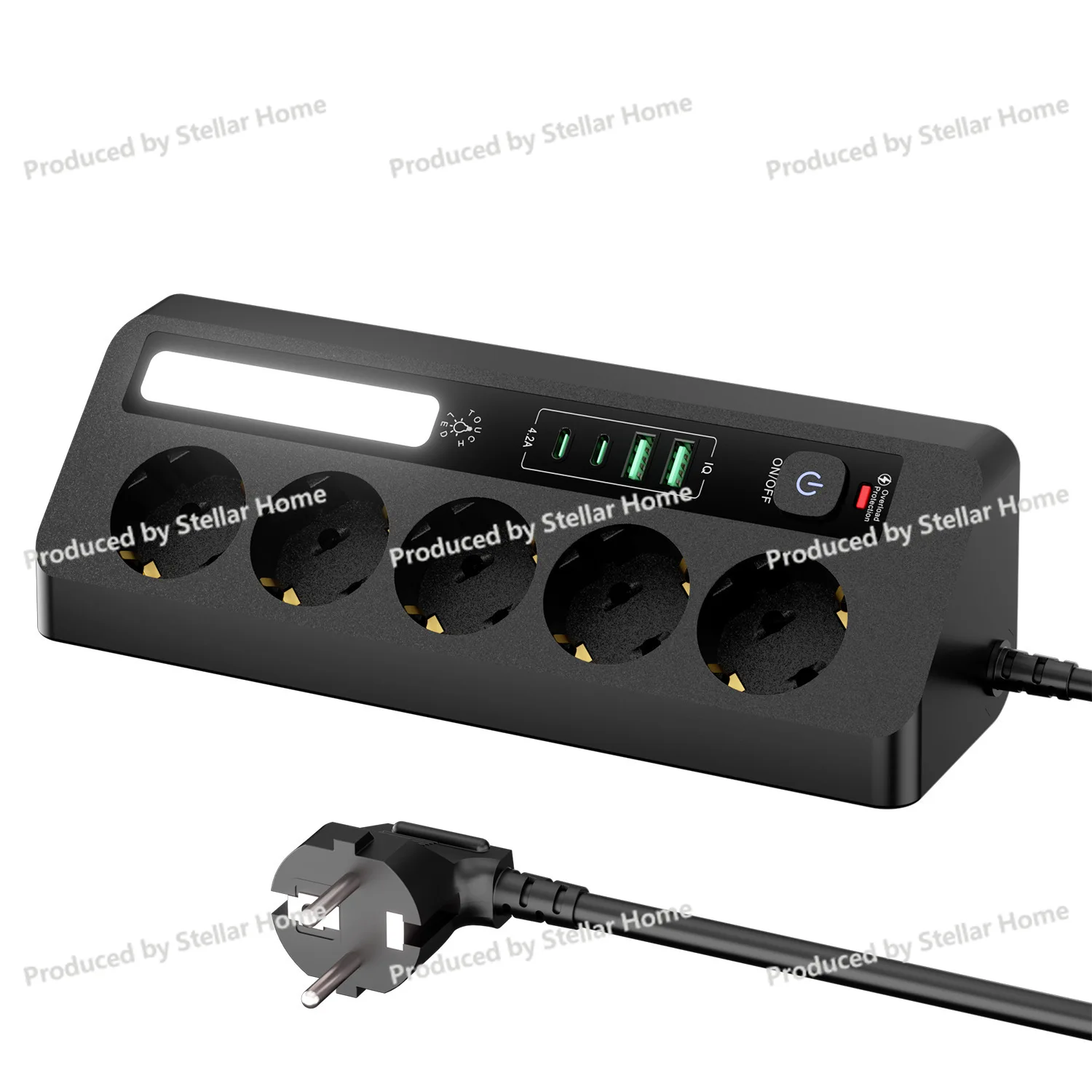 

Европейский удлинитель, треугольная настольная угловая розетка, сенсорный трехцветный ночник