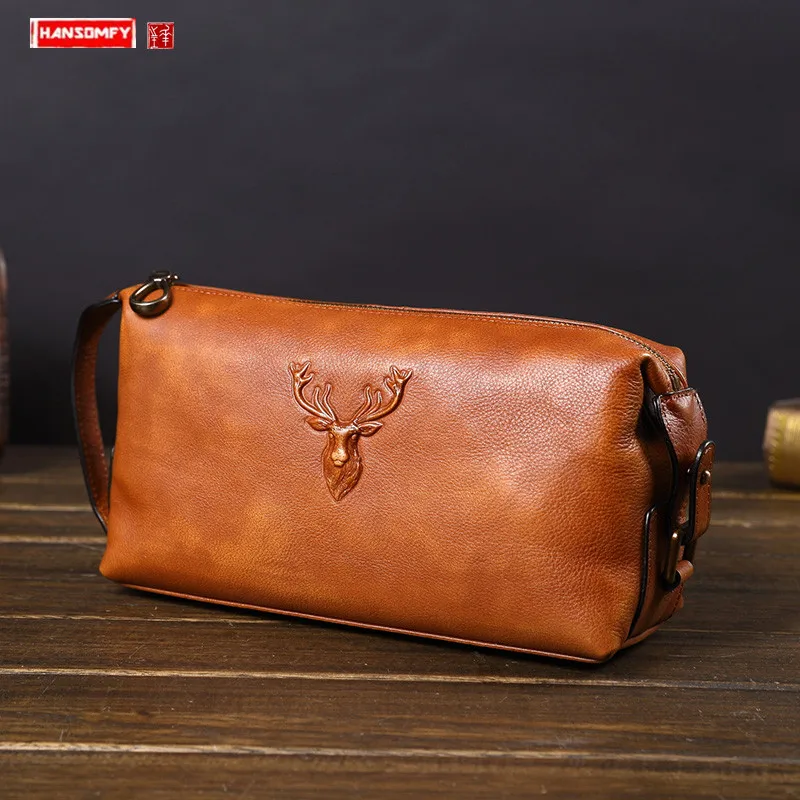 

Soft Leather Men's Clutch Bag Large-capacity Leather Handbags Business Casual Fashion New Trend Bags Men Cotton Genuine Leather
