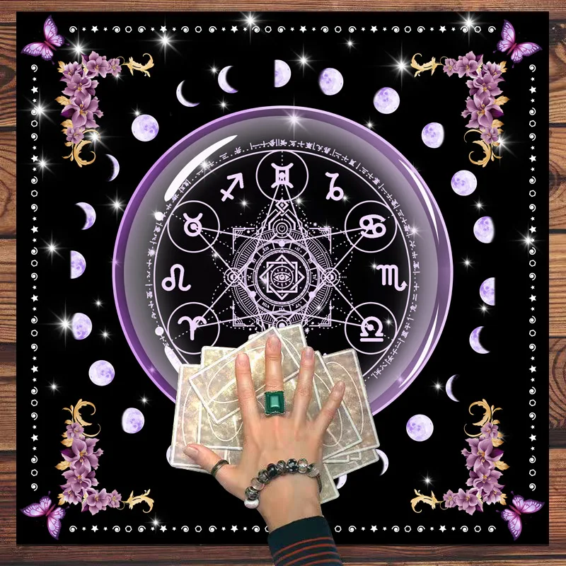 VIKAMA Tarot Altar Cloth Orange Moon Phase Divination Mat Reading Witchcraft