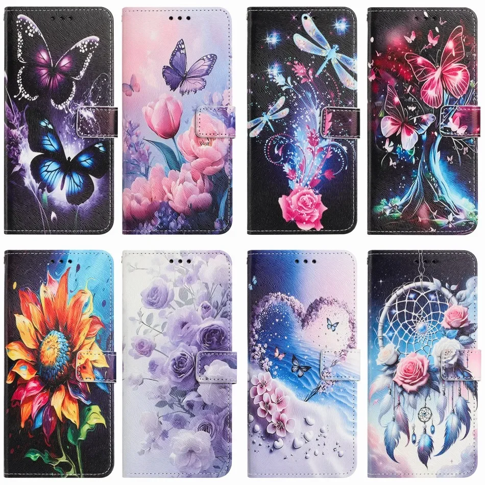 Butterfly Chimes Painted Case For Samsung Galaxy A22S A24 A25 A26 A30 A30S A31 A32 A33 A34 A35 A36 A40 A41 5G Wallet Cover CAPA