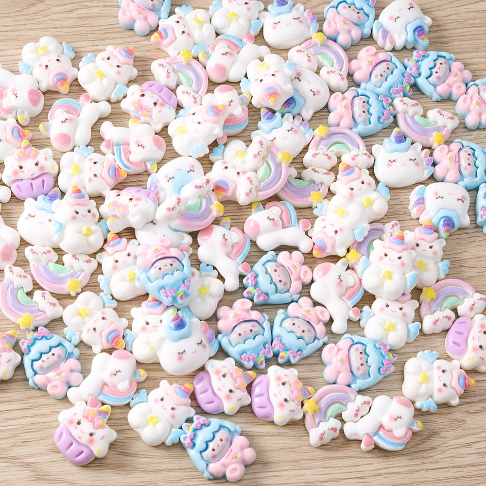 Tusember 15 Stück gemischte süße Regenbogen-Einhorn-Charms aus Kunstharz mit flacher Rückseite für DIY-Telefonhülle, Zubehör, Damen, Mädchen, Kinder, Spielzeug – Detail 5