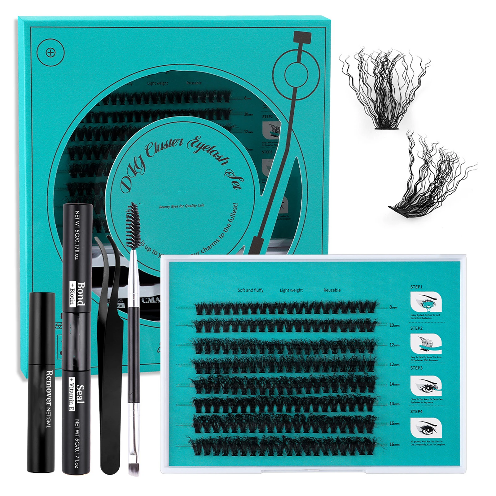 

Multi-Layer Thick False Eyelashes Wispy Lashes Natural Look Fake Eyelashes Bond And Seal And Eyelash Tweezers Lash Cluster Kit