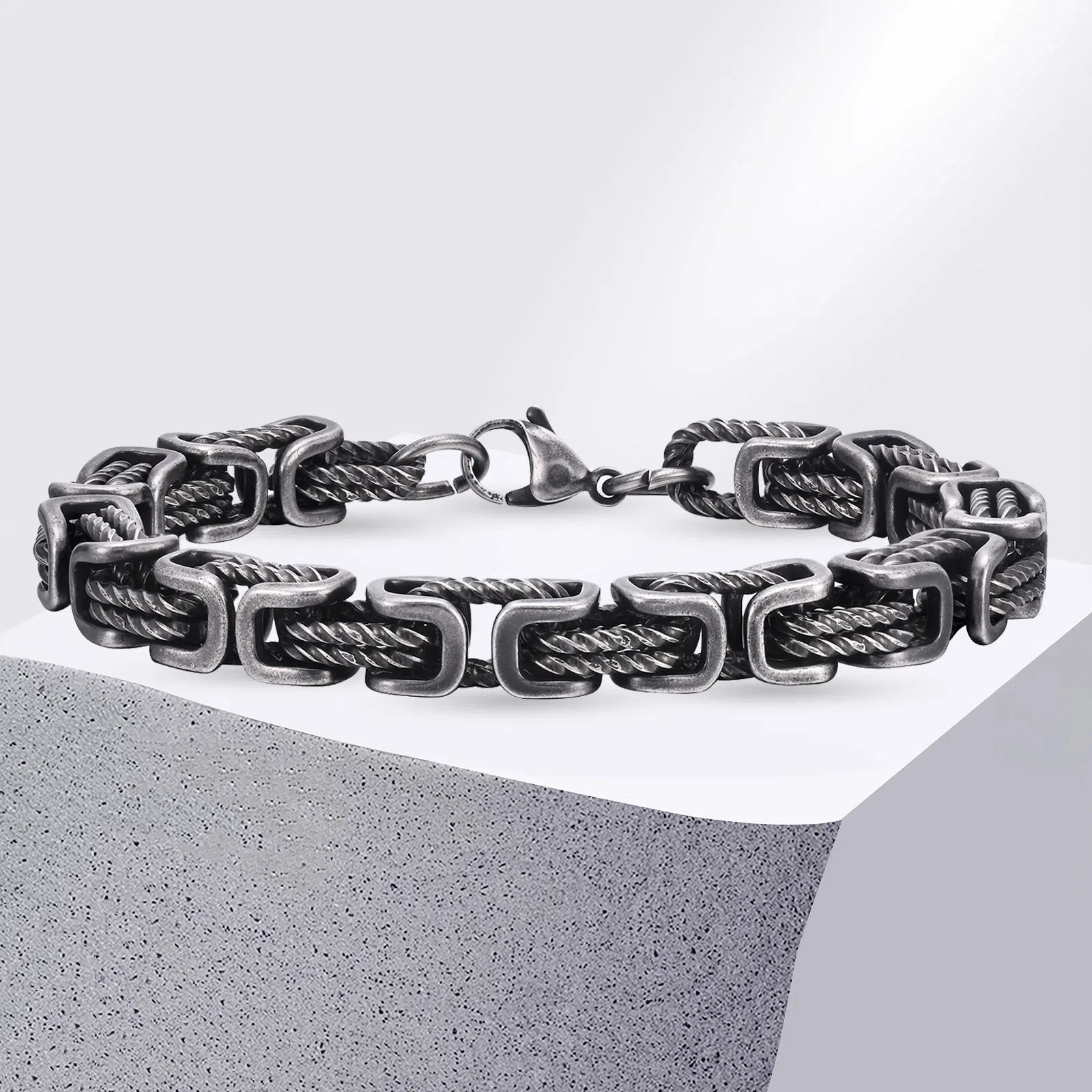 

8mm Vintage Byzantine Bracelets for Men, Oxidized Bold Square Links Chain Wristband, Viking Punk Father's Day Gift to Dad